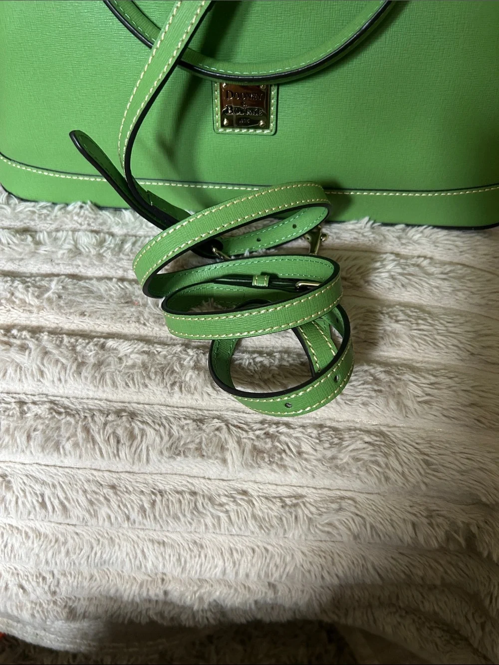 Dooney & Bourke Bright Green Saffiano Satchel with Red Trim